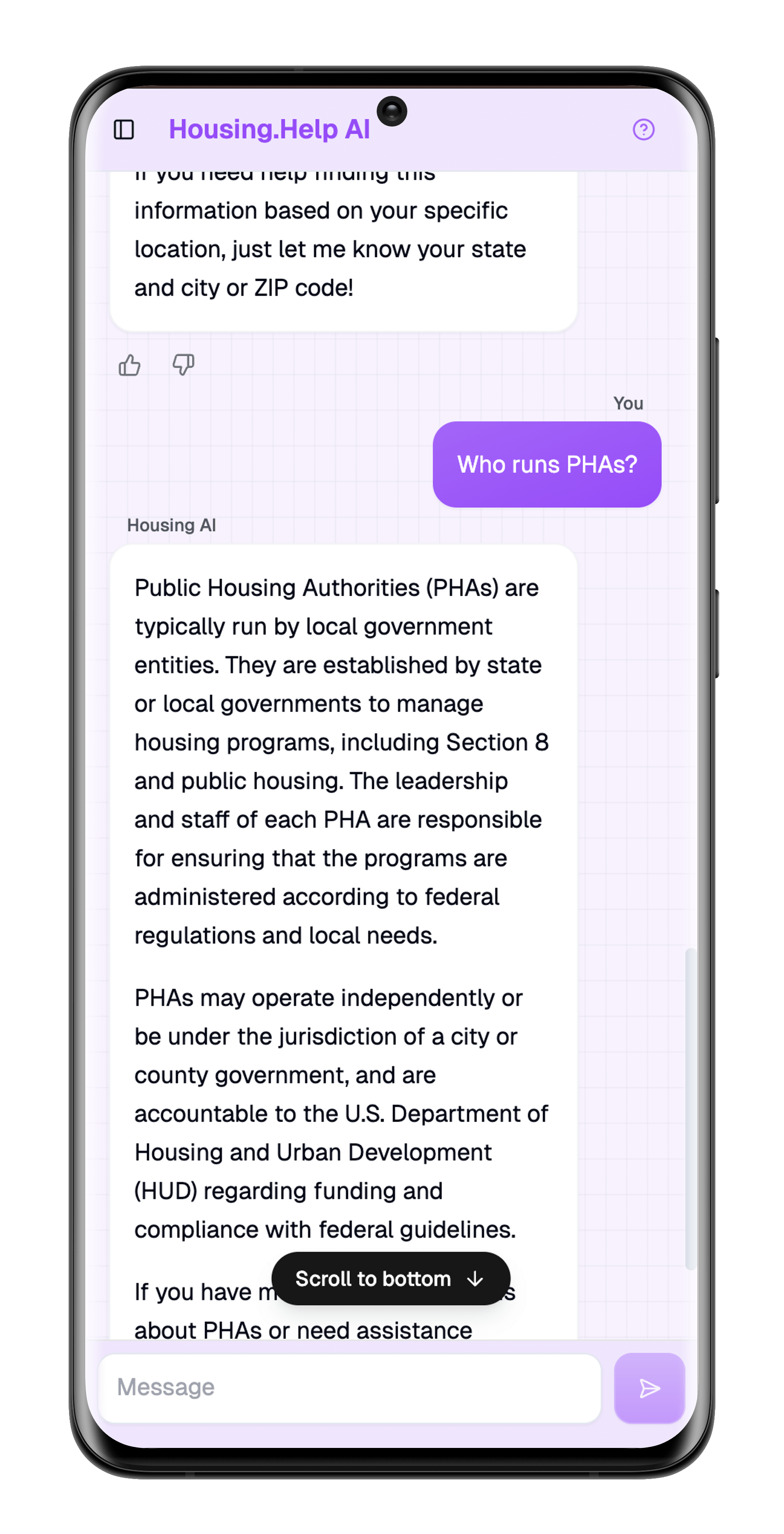 Screenshot of site on mobile